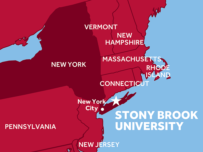Map showing the location of Stony Brook University